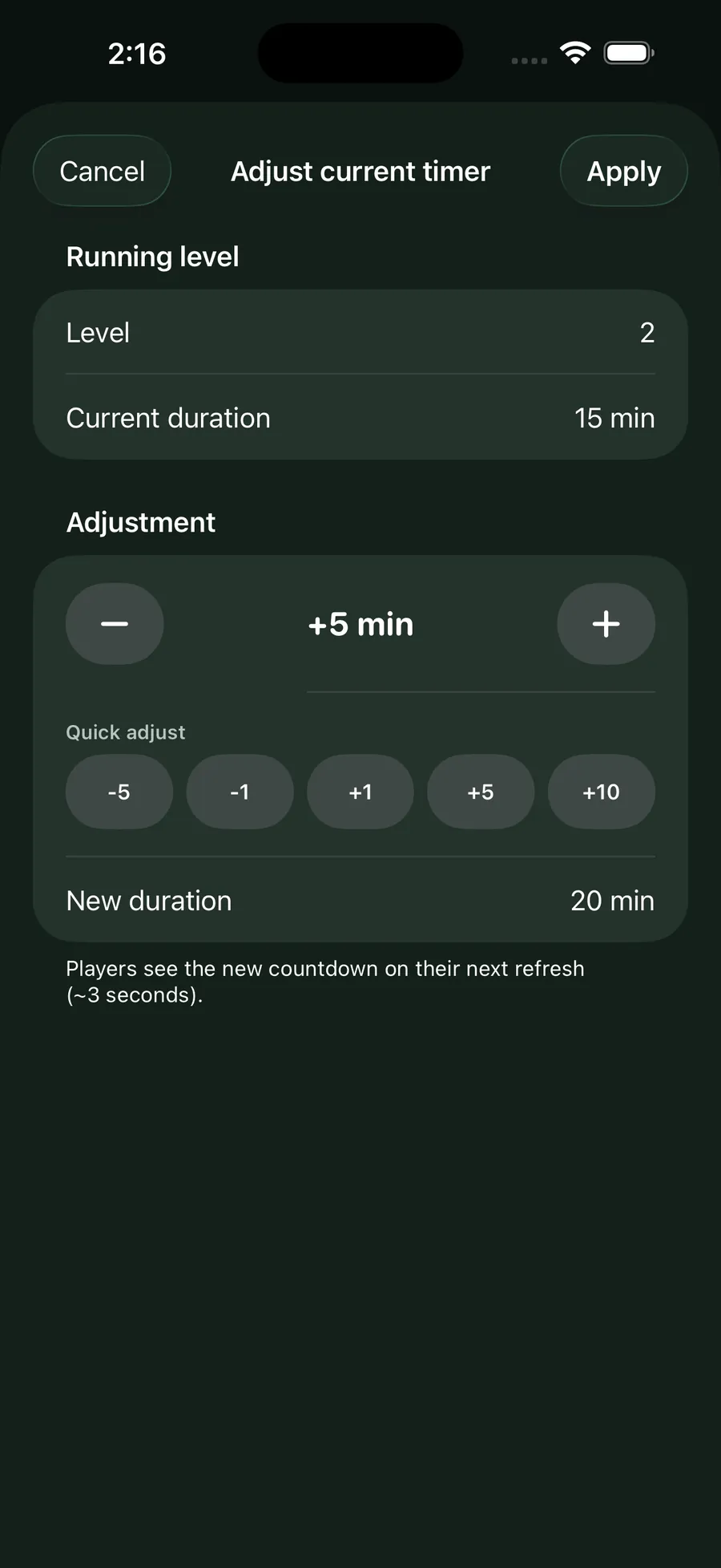 Felt: adjust the running blind level mid-tournament